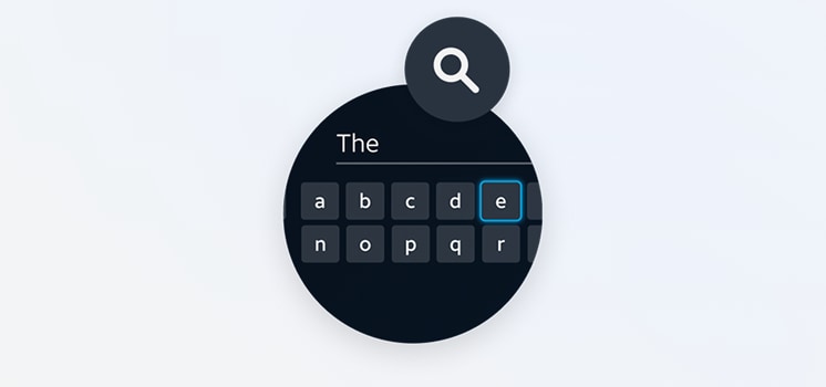 Search icon with keyboard letters displayed in a circular interface.
